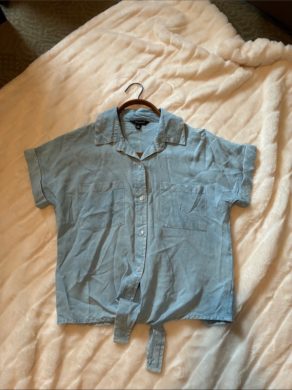 Light Blue Short-Sleeve Tie-Hem Button Down Shirt by Madewell